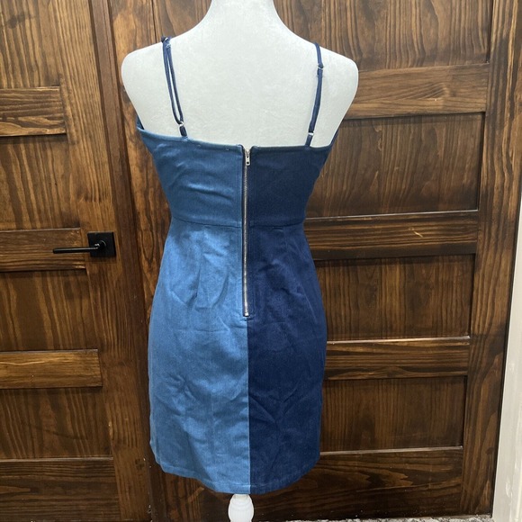 Essue Dress Women Small‎ Denim dress V Neck Two Tone Ruffle Knee Length Denim - Picture 8 of 11